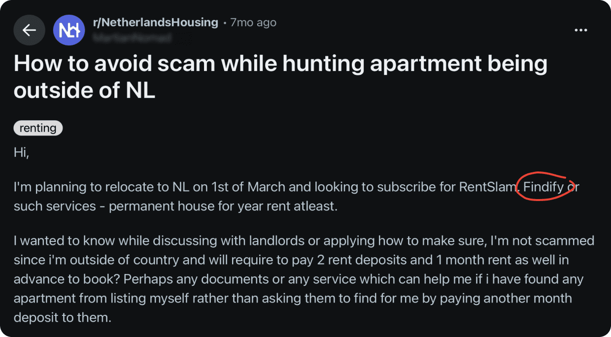 A Reddit post mentioning Findify